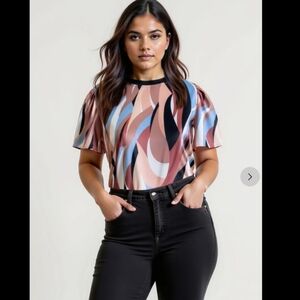 New York & Company Brand New Plus Size Abstract Multicolor Blouse Sz 3X